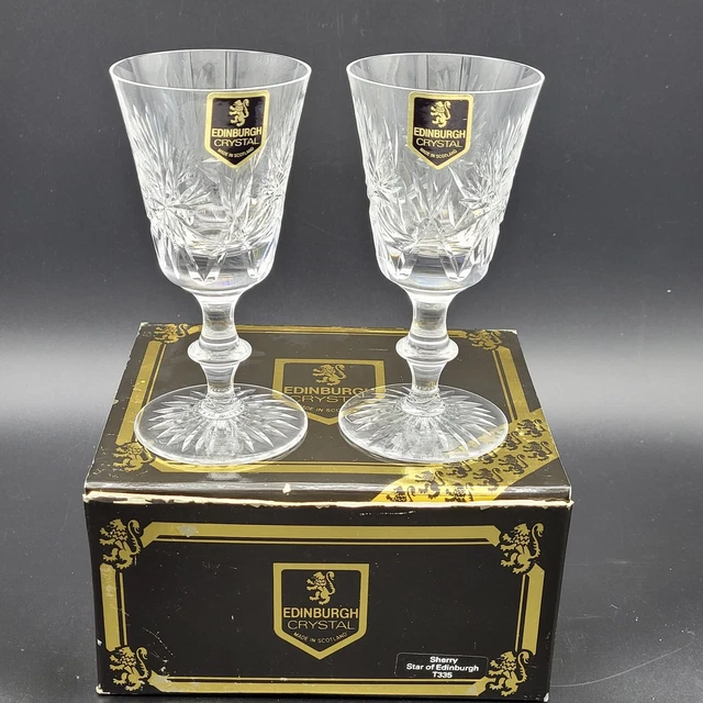 Edinburgh Crystal Star Of Edinburgh Scotland Stemmed Sherry Glasses x2