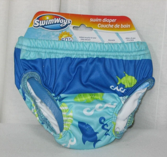 New SwimWays Swim Diaper Pant Reusable Blue Green Fish Size 6m Small UPF 50+