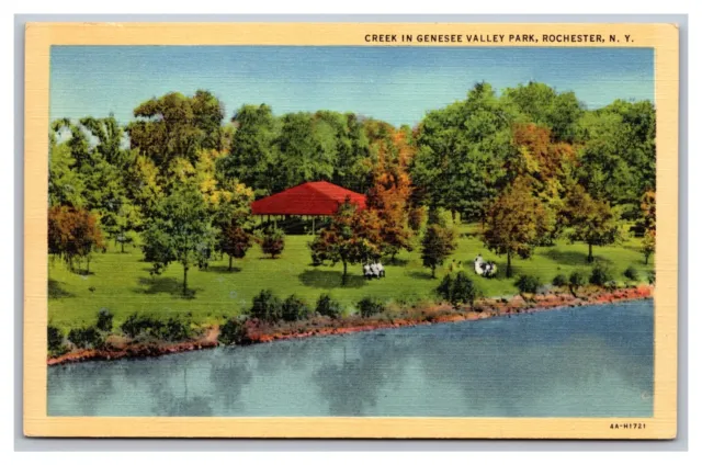Rochester New York Creek in Genesee Valley Park Bird's Eye View Linen Postcard