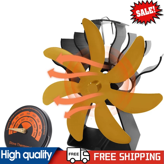 7 Blades Trapezoid Fireplace Fan Heat Powered Wood Burning Stove Fans (Gold)
