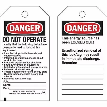 Brady 65449 Danger Tag,5-3/4Inhx3inw,Cardstock,Pk25