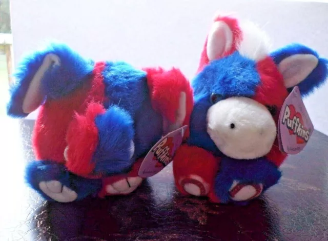 Puffkins Stars and Stripes Stuffed Animal Toys Swibco 1994 Donkey & Elephant