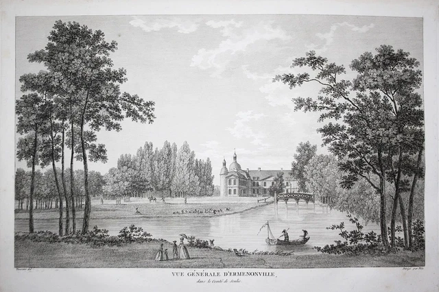 Ermenonville Ville Oise Hauts-De-France Vue Rotocalco Engraving Incisione 1780