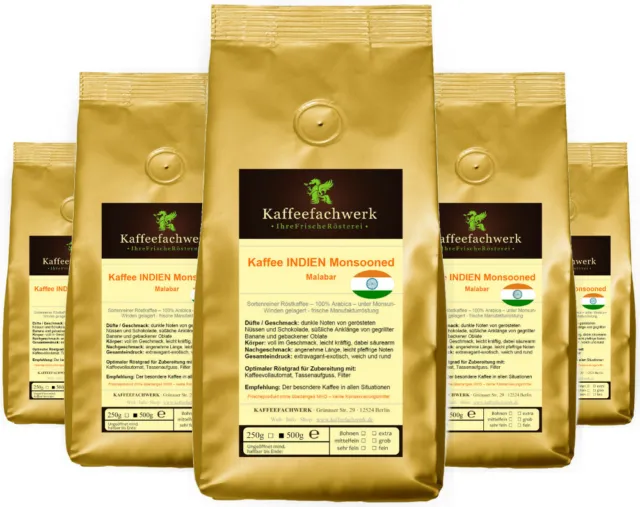 Kaffee Indien Monsooned Malabar 5x500g frisch geröstet, bester Monsun-Kaffee