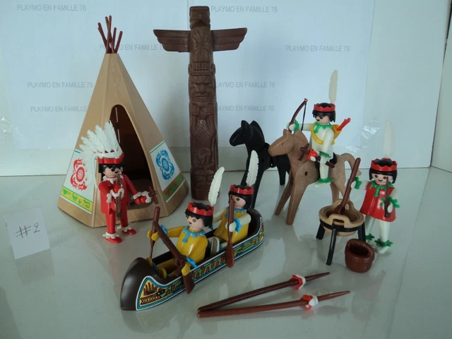 PLAYMOBIL vintage indiens campement tipi totem canoë chef set 3483 de 1980 #2