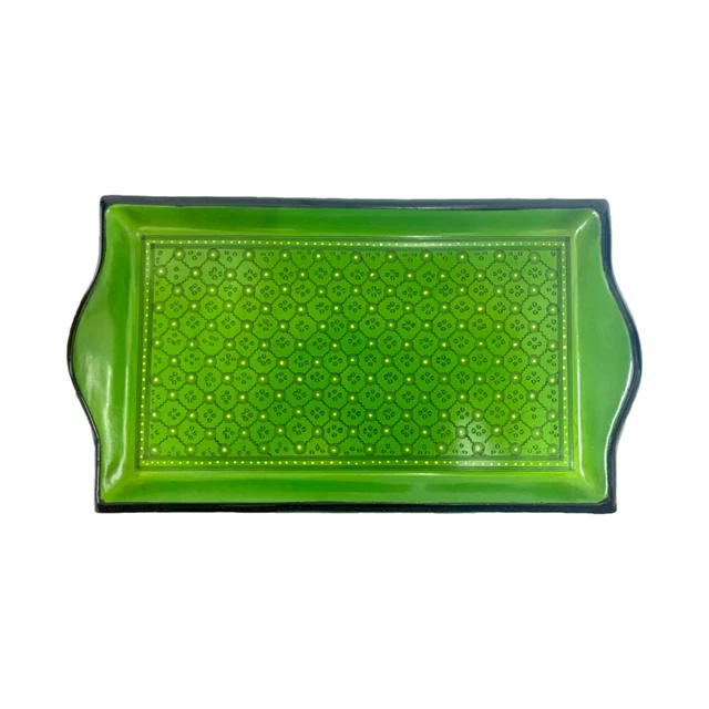 Burmese Lacquerware Handmade Hand Painted Bamboo Tray Myanmar Traditional Green