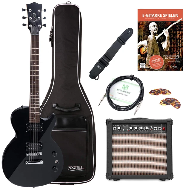 Rocktile L-100 BL E-Gitarre Set Schwarz Gigbag Verstärker Gurt Picks