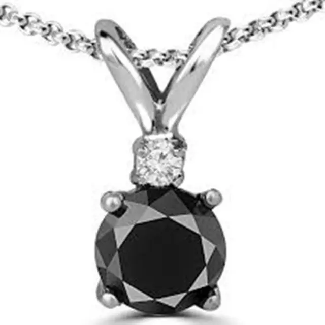 5.9mm Natural I3 Clarity Black Round Cut Diamond Pendant 14kt White Gold Pendant