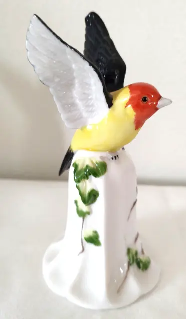 Vintage BIRD PERCHED ON A BELL. Bone China. Lenwile Ardalt Floral Decorated