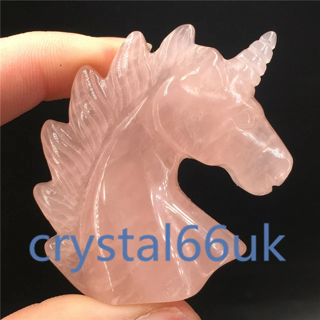 2" Natural rose Quartz Unicorn Carved Quartz Crystal Skull Reiki Healing 1pc