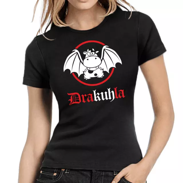 Drakuhla Dracula Vampir Kuh Comic Sprüche Fun Comedy Lady Damen Girlie T-Shirt