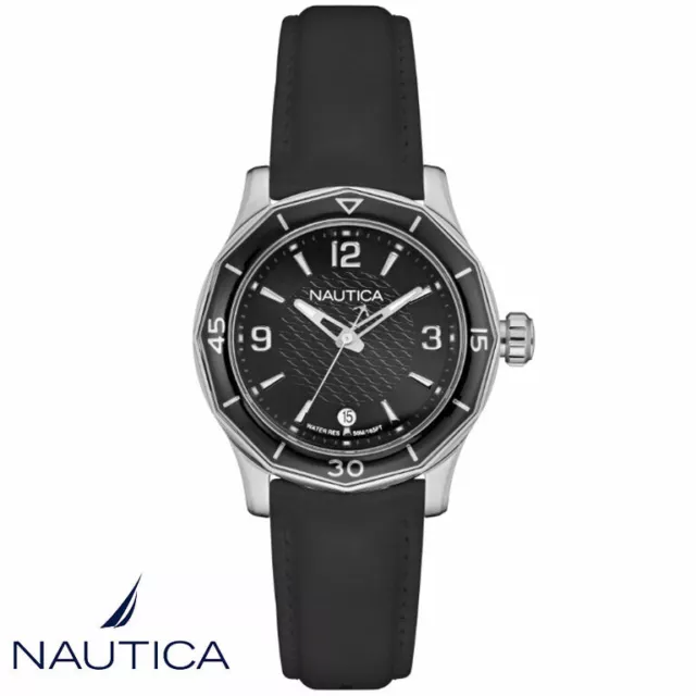 Nautica NAD12539L NWS 01 silver black Silicone Women's Watch NEW