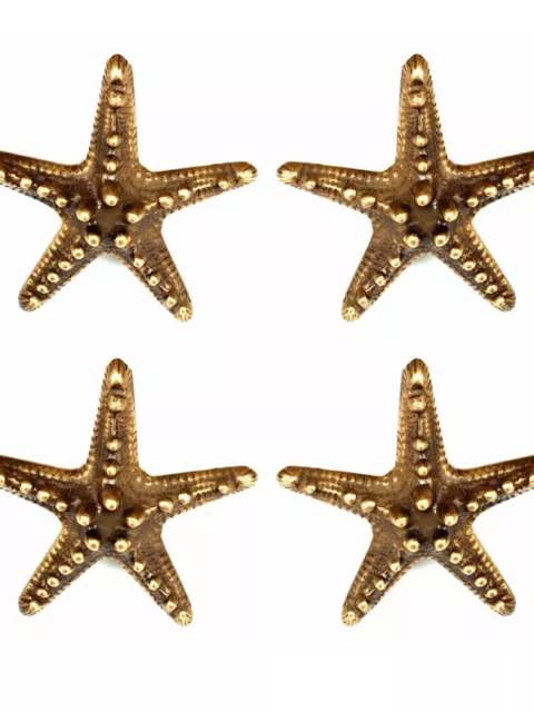 4 small STAR FISH solid BRASS knobs TROPICAL VINTAGE old style 70 mm B
