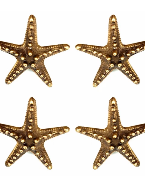 4 small STAR FISH solid BRASS knobs TROPICAL VINTAGE old style 70 mm B
