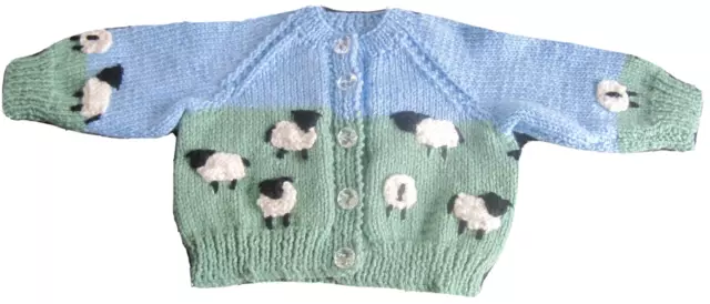 WARM YORKSHIRE LAMB / SHEEP HAND KNITTED CARDIGAN. AGE 0-3m.