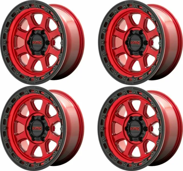 Set 4 17" KMC KM548 Chase 17x9 Candy Red With Black Lip 6x5.5 Wheels 0mm Rims
