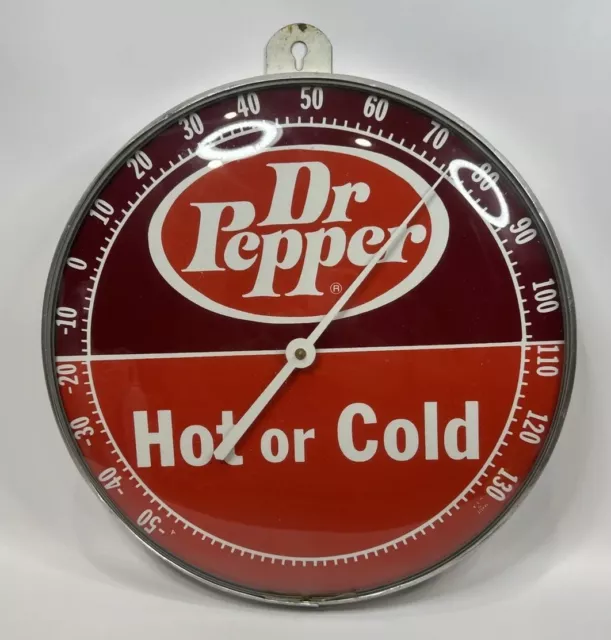 VTG DR PEPPER Hot Or Cold Outdoor Thermometer 12" Round Working Glass Front