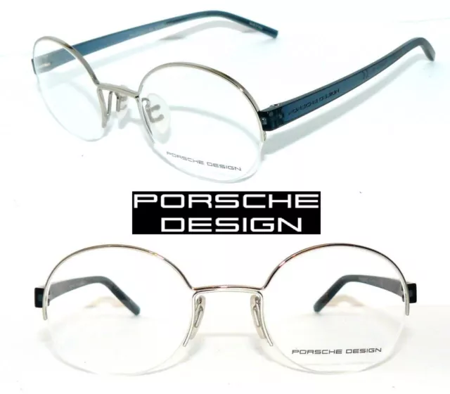 Porsche Design Brille P8350 B Silber Blau 50 Halbrand Rund 8359 Gestell 8357 Neu