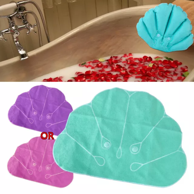 Shell Shape Bath Pillow Terrycloth Suction Cup Back Neck Cushion Home Spa mn