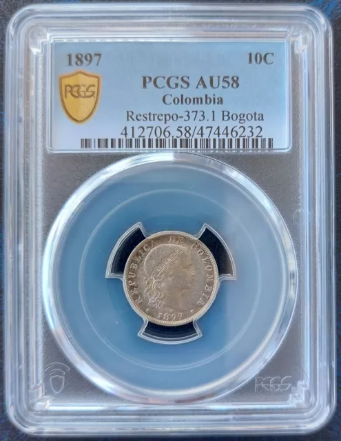 Colombia Silver 10 Centavos Au Coin 1897 Km#188 Bogota Restrepo-373.1 Pcgs Au58