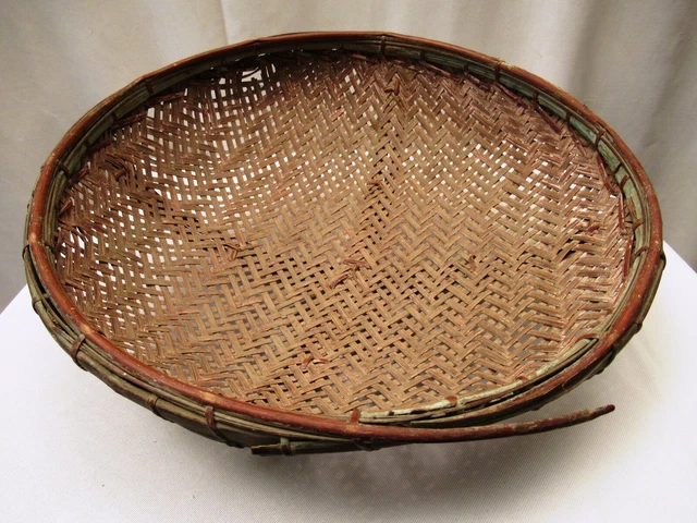 Antique Burmese Basketry Sieve For Rice And Sesame Farmhouse Kitchen Utensil "1 2