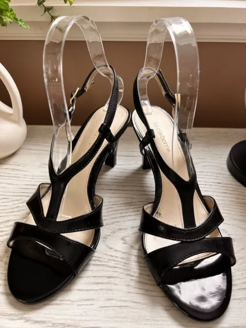 Liz Claiborne Women’s Open Toe Sling back Patent Dressy Sandals Black Size 6.5