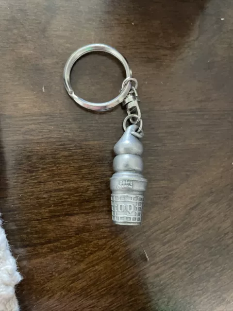 SUPER RARE VTG Pewter Dairy Queen Ice Cream Cone Keychain Charm