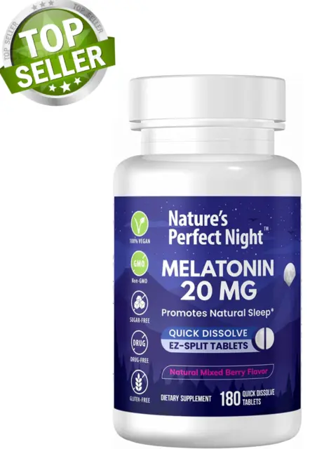 | Melatonin 20Mg | 180 Quick Dissolve Tablets | Natural Mixed Berry Flavor |High