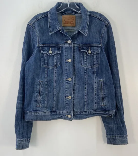 Levis Blue Cotton Denim Button Front Classic Trucker Jean Jacket Youth Girls XL