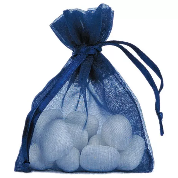 10 Sacs dragees organza bleu marine 7,5 cm x 10 cm