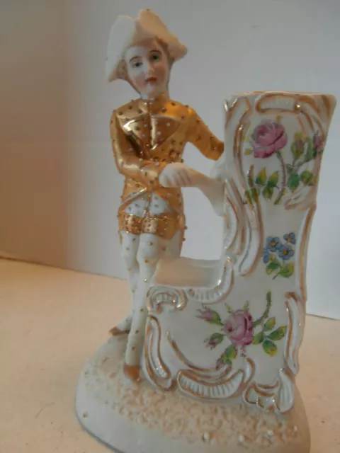 Rare Antique French Classical Figurine With Small Flower Vase Gold Gild