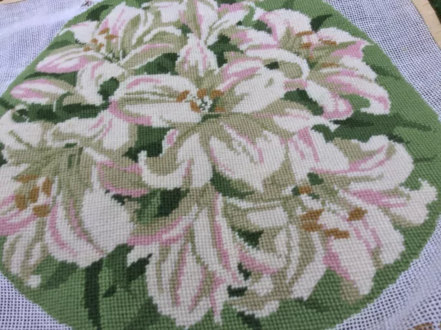 Vintage Tapestry Embroidered Picture Hand Stitch Embroidery Flowers Floral Lily