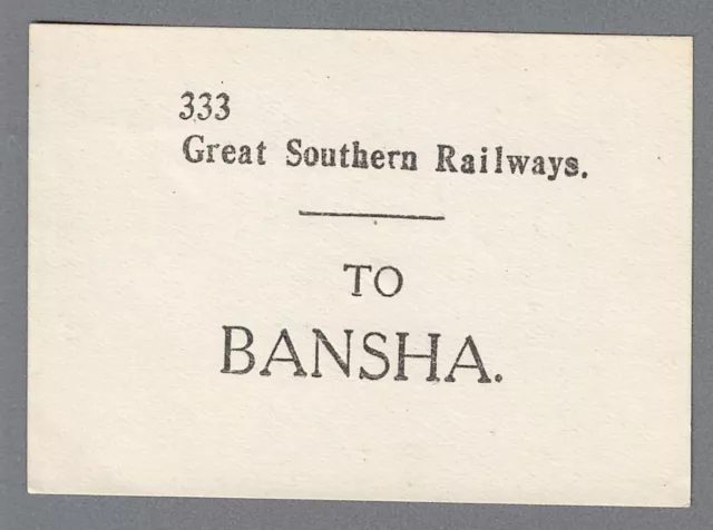 GREAT SOUTHERN RAILWAYS (Ireland) LUGGAGE LABEL - BANSHA (333)