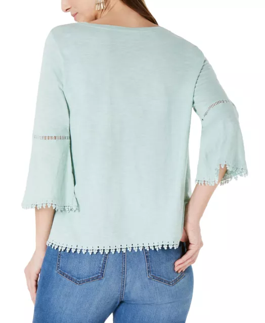 Style & Co Women's Petite Crochet-Trim Bell-Sleeve Top (PXS, Mint Ice) 2