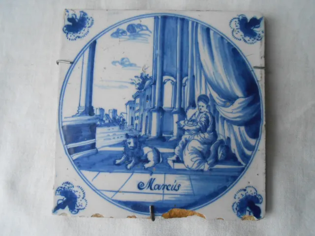 Antique Dutch Delft or british Biblical Tile. 18th Century. Pottery. ...Q..