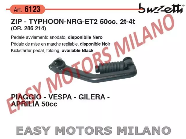 BUZZETTI Levier Pédale Démarrage Noir Piaggio Vespa Zip Typhoon NRG ET2 2T 4T 50