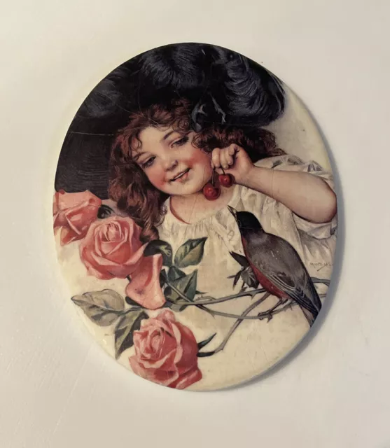 Roses and Cherries Oval Wall Plaque by Bee Kay Creations 5.25"L x 4"H