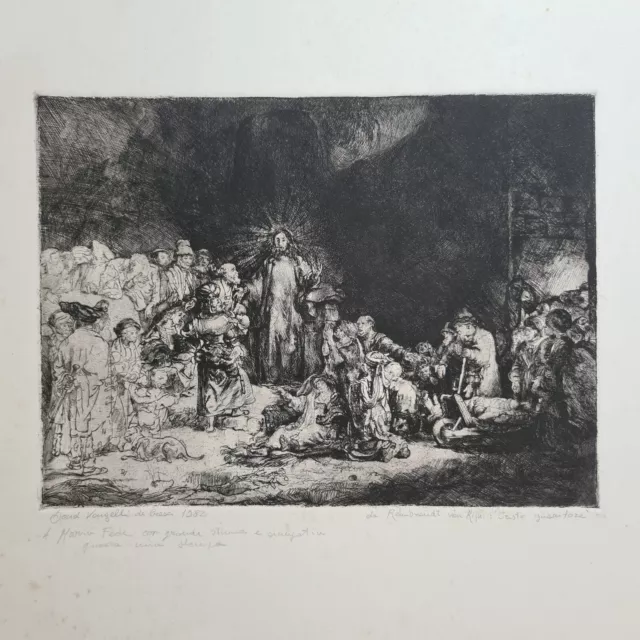 DAVID VANGELLI DE CRESCI Incisione Acquaforte Opera "Cristo Guaritore" Rembrandt