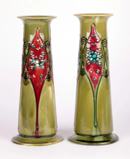 Minton Secessionist Art Nouveau Pair Tube lined Vases