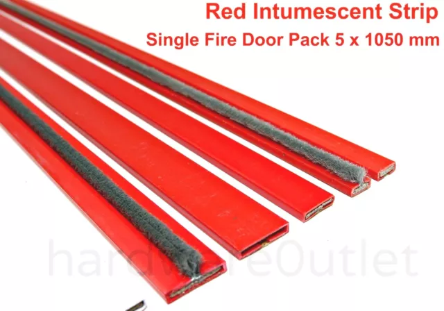 RED INTUMESCENT Strip Door Fire Seals 5 Lengths @ 1050mm Fireseal Fire & Smoke