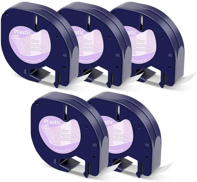 5-Pack Clear Label Maker Refills 12mm X 4m - Compatible With DYMO LetraTag LT-100H, LT-100T, QX50 & More