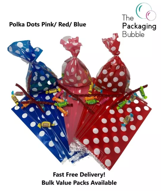 Polka Dot Cellophane Cello Bags Sweet Treat Gift Party Bag Clear Colour Easter