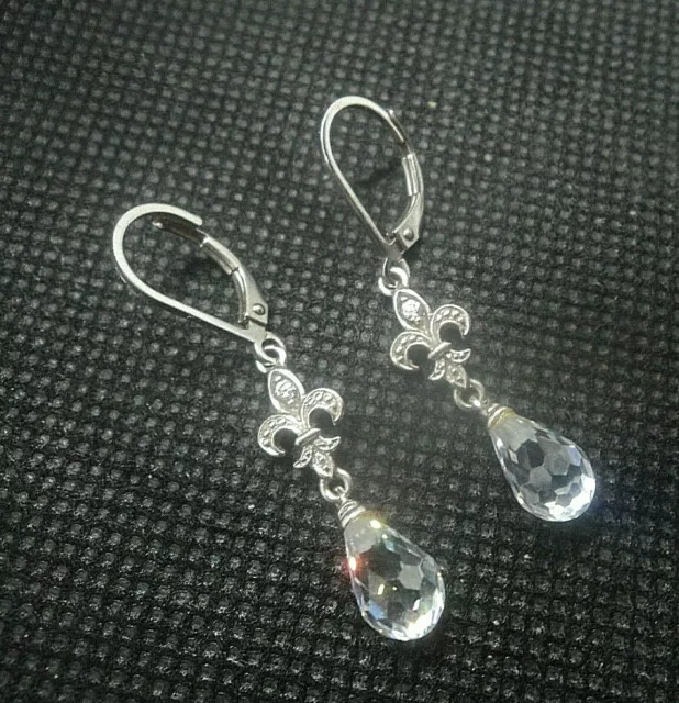 SUPER Art Deco Style Sterling Silver 925 Crystal & CZ Earrings - locking hoops