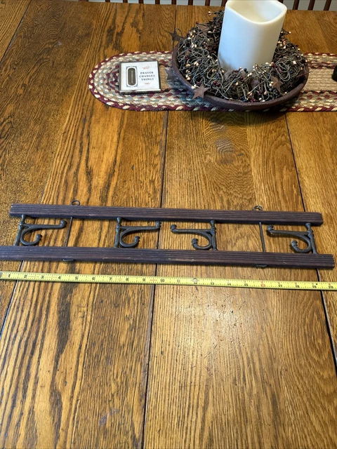 ANTIQUE Victorian 4 Hook BRASS COAT HAT Wall Rack SWING SWIVEL HOOKS ARMS 20.5”