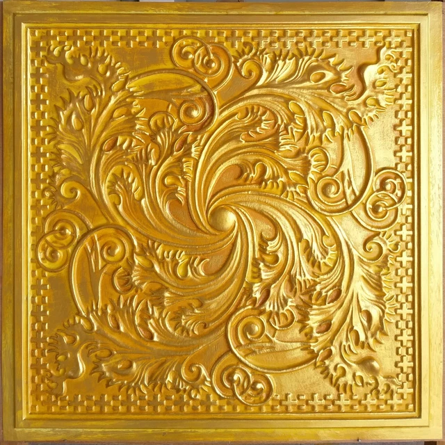 Ceiling tile glue up Faux tin golden decor restaurant wall panel PL62 10pcs/lot