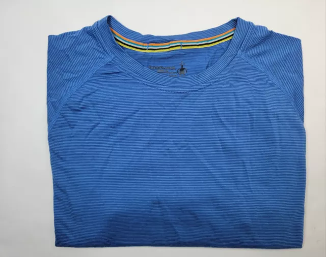 Men's S Smartwool Merino 150 Base Layer Blue Hike Striped Crew Neck T Tee Shirt