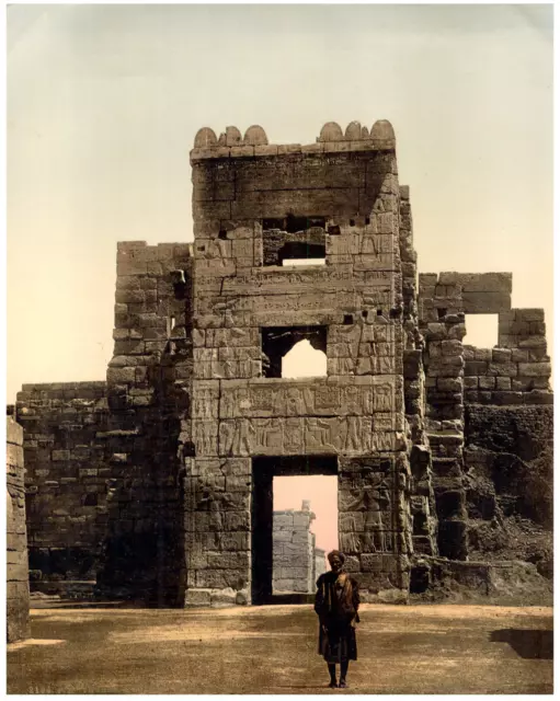 Thèbes. Medinet-Abou, le pavillon. PZ vintage photochromie, Egypte photochromi