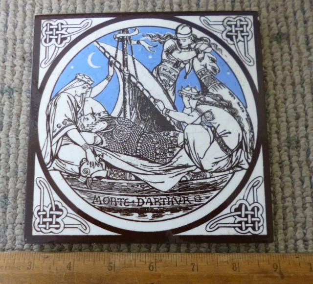 Antique Minton 6"x6" Moyr Tile - "Idylls of the King" - Morte D'Arthur  ca. 1876