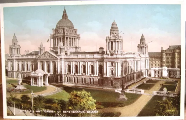 Irish Postcard BELFAST CITY HALL Valentine CarboColour PM quote Northern Ireland