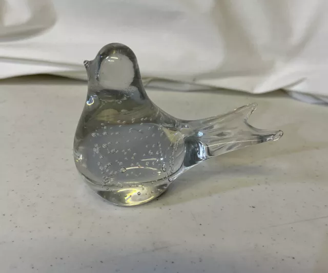 Towle by Leonard Clear Glass Controlled Bubble Bird Paperweight